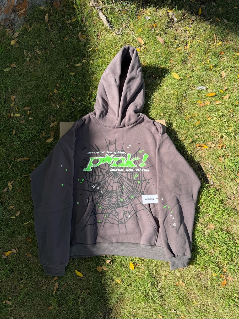 Gray Hoodie with Green Graphic Spiderweb - Brand: (unspecified)